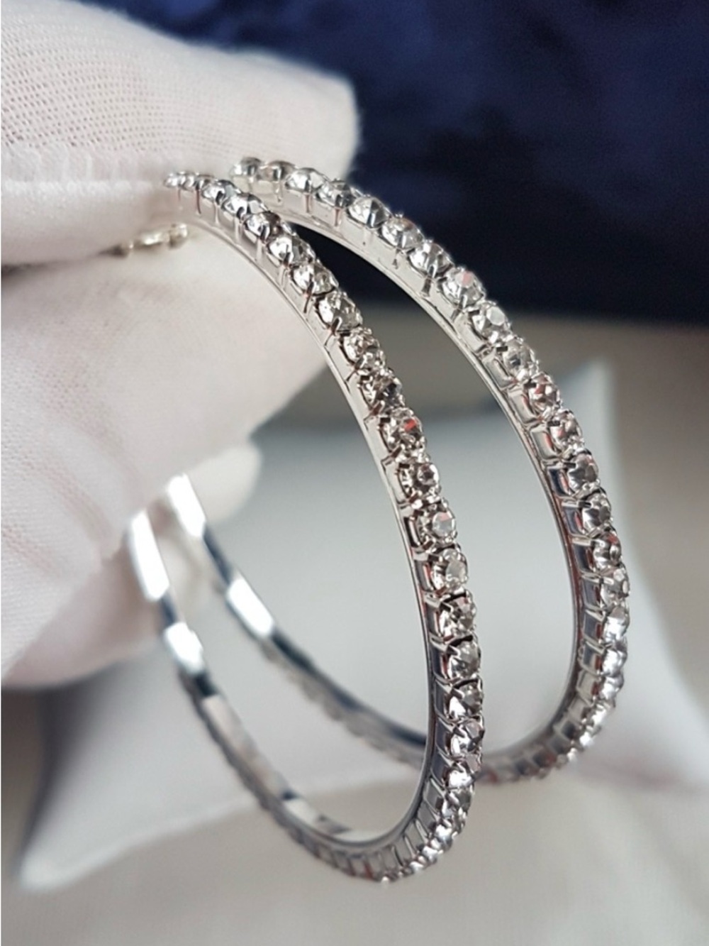 Swarovski Elements Large Hoops 925 Sterling Silver Lightweight NEW